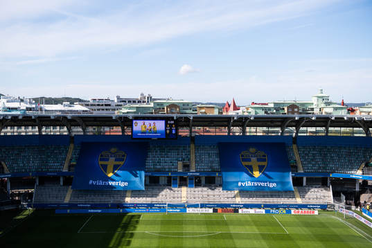 General view of arena Gamla Ullevi with flags