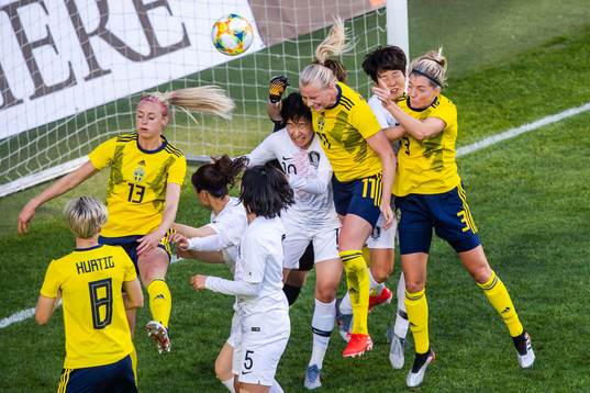 Stina Blackstenius of Sweden scores the later disallowed