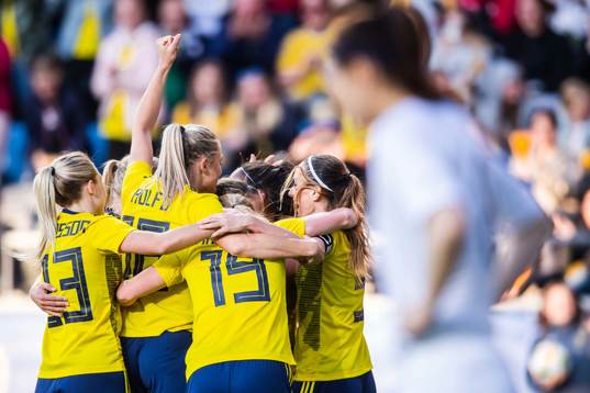 Madelen Janogy of Sweden celebrate with teammates