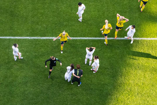 Linda Sembrant of Sweden reacts against referee Florence