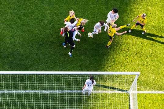 Stina Blackstenius of Sweden is denied a goal when referee