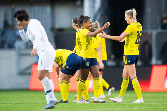 Madelen Janogy and Fridolina Rolfö celebrate