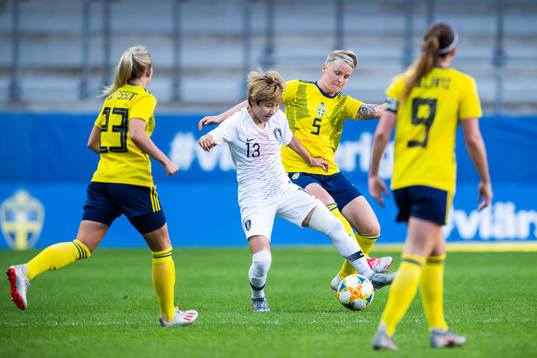Minji Yeo of South Korea and Nilla Fischer of Sweden