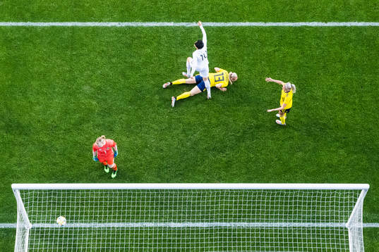 Soyun Ji of South Korea celebrates a goal that is later