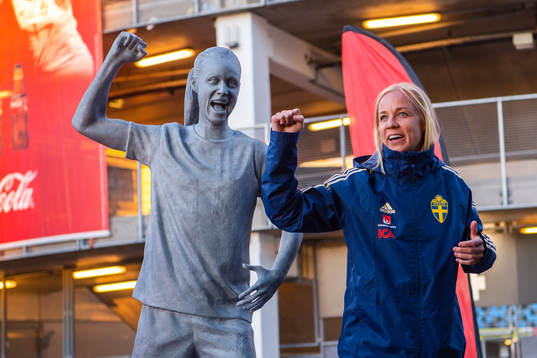 Caroline Seger of Sweden poses for a portrait next to her