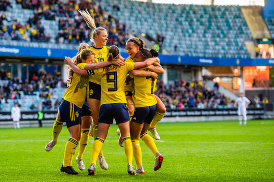 Madelen Janogy of Sweden celebrates with teammates