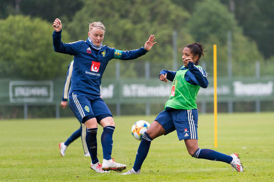 Nilla Fischer and Madelen Janogy of Swedish women national