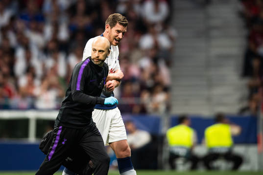 Jan Vertonghen of Tottenham reaches for his arm