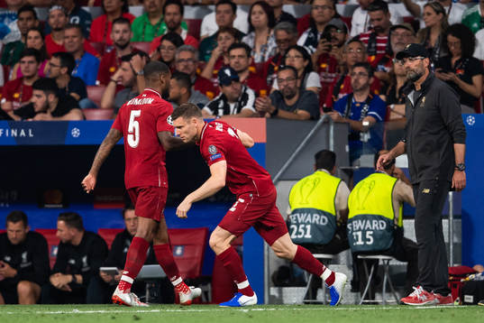 Georginio Wijnaldum of Liverpool is substituted for James