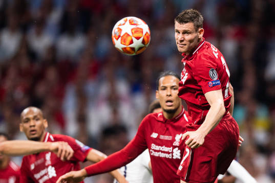 James Milner of Liverpool with a header
