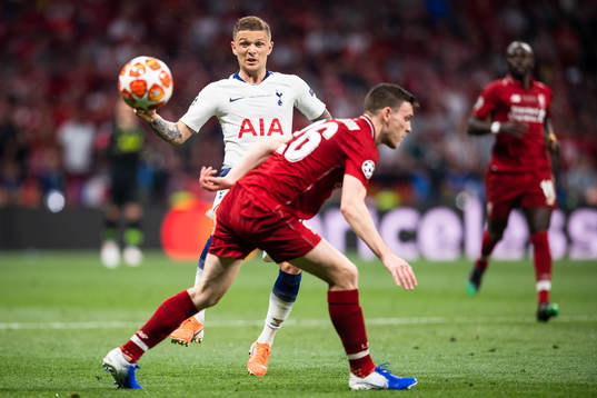 Kieran Trippier of Tottenham and Andy Robertson of Liverpool