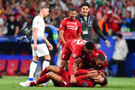 Virgil van Dijk and Joe Gomez of Liverpool celebrate