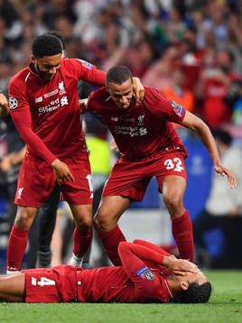 Joe Gomez, Joel Matip and Virgil van Dijk of Liverpool