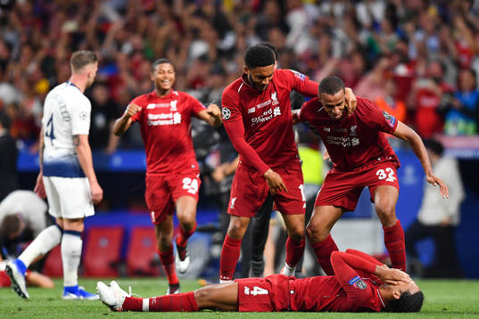 Joe Gomez, Joel Matip and Virgil van Dijk of Liverpool