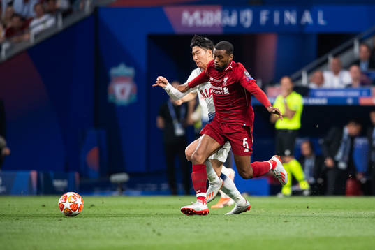 Heung-Min Son of Tottenham and Georginio Wijnaldum of