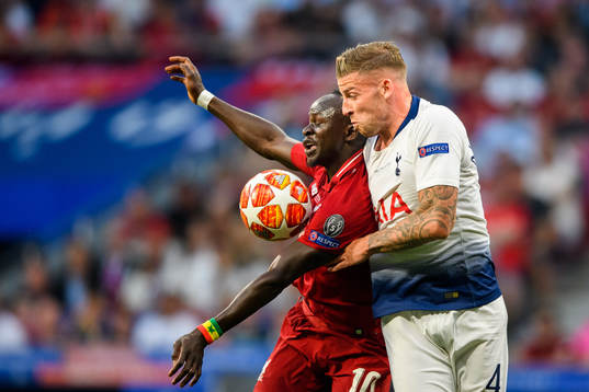 Sadio Mane of Liverpool and Toby Alderweireld of Tottenham