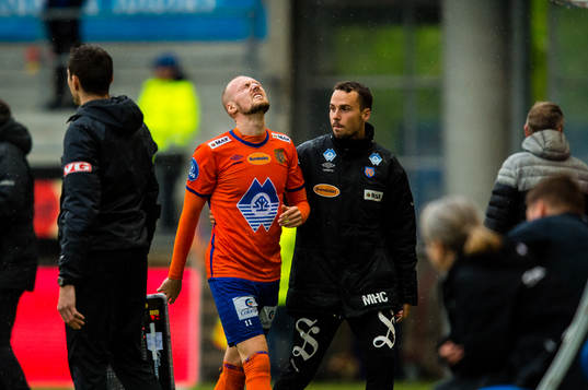 Aron Elis Thrandarson of Aalesund in pain