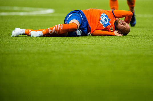 Aron Elis Thrandarson of Aalesund in pain