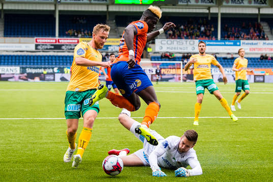 Pape Habib Gueye of Aalesund and Goalkeeper Stefan Hagerup
