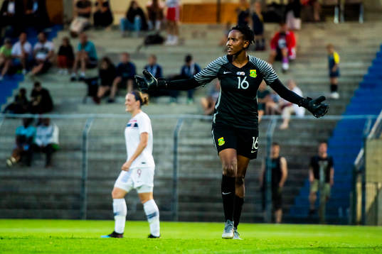 Goalkeeper Andile Dlamini of South Africa looks dejected