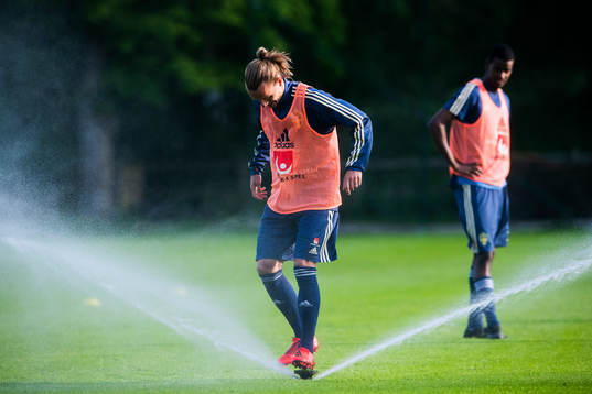 Niklas Hult of the Swedish national football team tries to