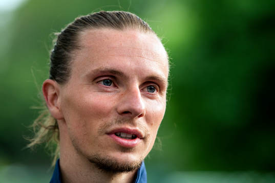 Niklas Hult of the Swedish national football team speaks to