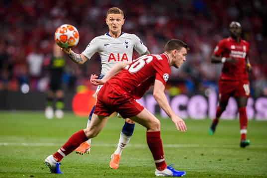Kieran Trippier of Tottenham and Andy Robertson of Liverpool