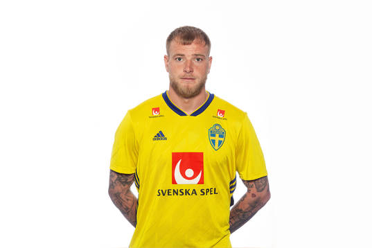 John Guidetti of the Swedish national football team poses