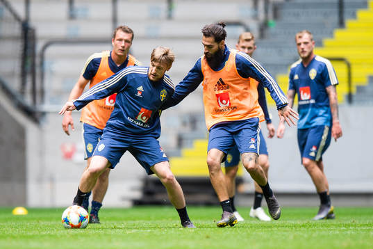 Emil Forsberg and Jimmy Durmaz of the Swedish national