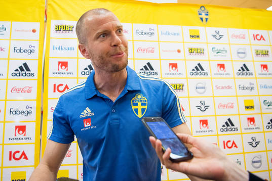 Per Karlsson of the Swedish national football team talks to