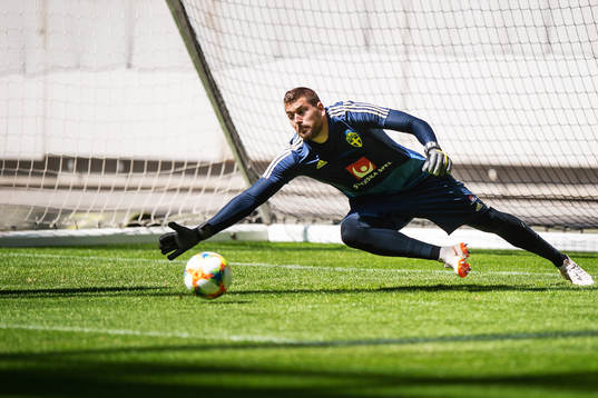 Goalkeeper Kristoffer Nordfeldt of the Swedish national