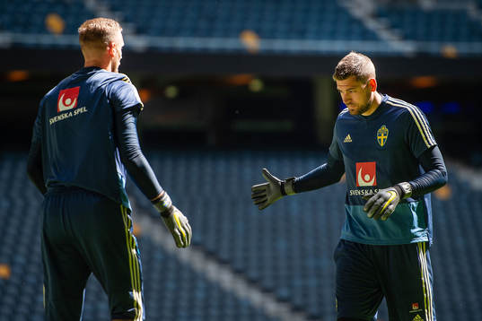 Goalkeepers Robin Olsen and Kristoffer Nordfeldt of the