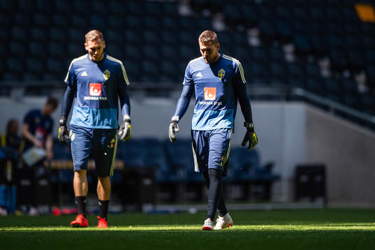 Goalkeepers Robin Olsen and Kristoffer Nordfeldt of the