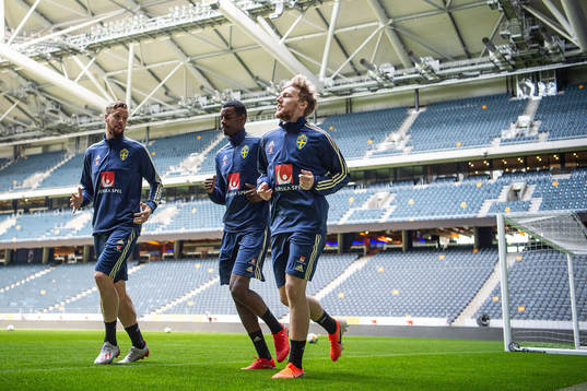 Pontus Jansson, Alexander Isak and Emil Forsberg of the