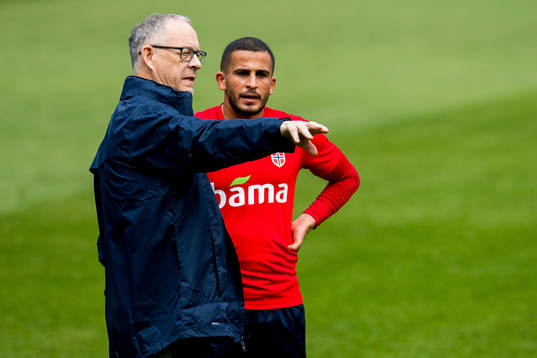 Lars Lagerbäck, head coach of Norway, and Omar Elabdellaoui
