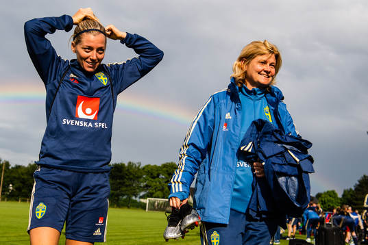 Linda Sembrant and press officer Rebecca Hedin of Swedish