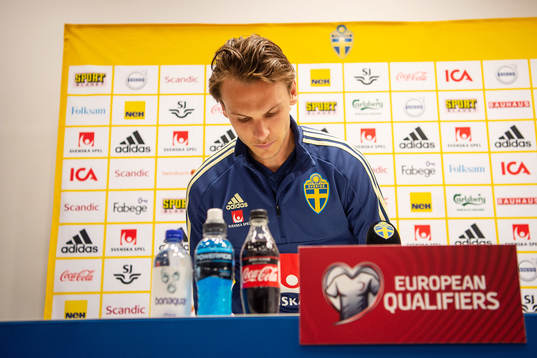 Albin Ekdal of the Swedish national football team attends a
