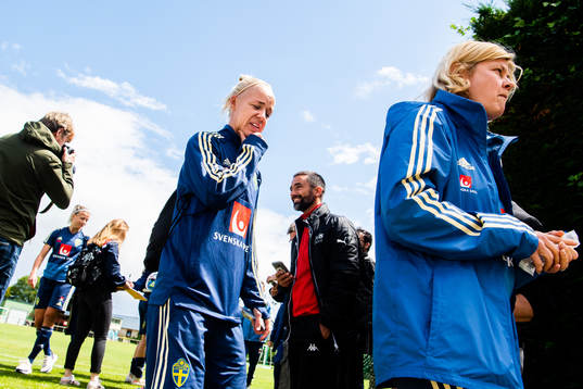 Caroline Seger and press officer Rebecca Hedin of Swedish