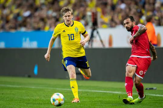 Emil Forsberg of Sweden and Andrei Agius of Malta
