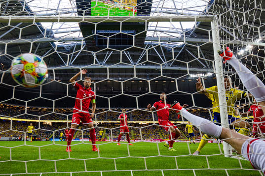 Robin Quaison of Sweden scores 1-0