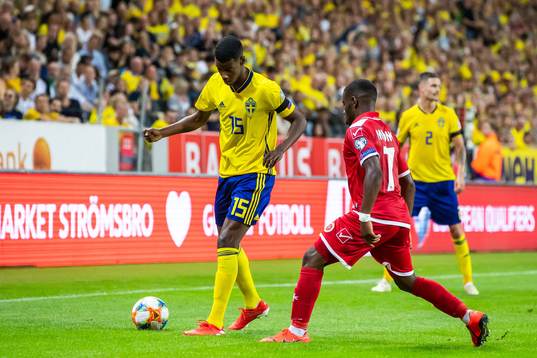 Alexander Isak of Sweden and Jonathan Caruana of Malta