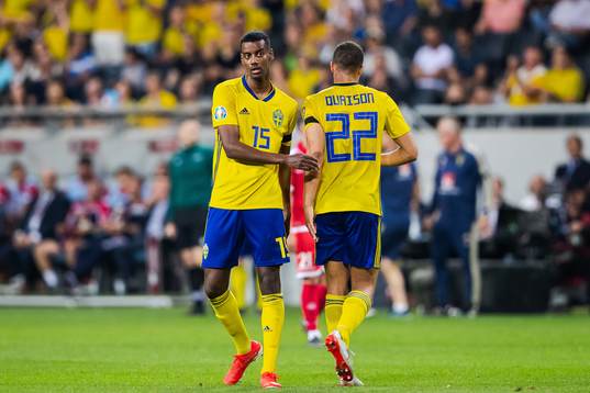 Alexander Isak and Robin Quaison of Sweden