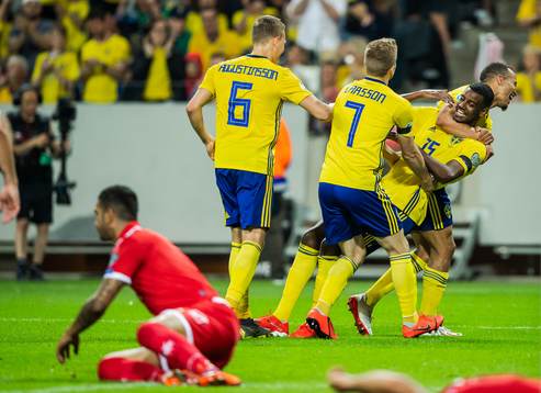 Ludwig Augustinsson, Sebastian Larsson and Robin Quaison