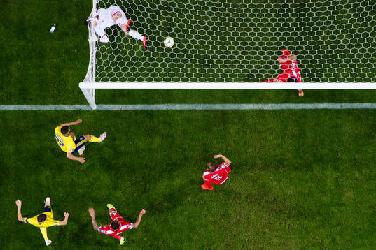 Robin Quaison of Sweden scores 1-0