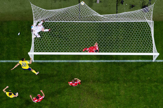 Robin Quaison of Sweden scores 1-0