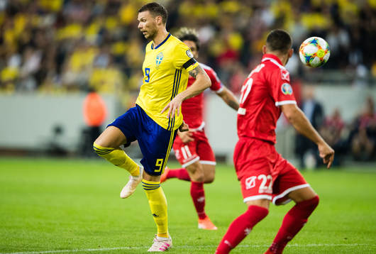 Marcus Berg of Sweden with a backheel