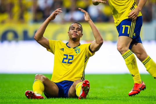 Robin Quaison of Sweden reacts