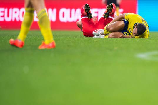 Robin Quaison of Sweden in pain