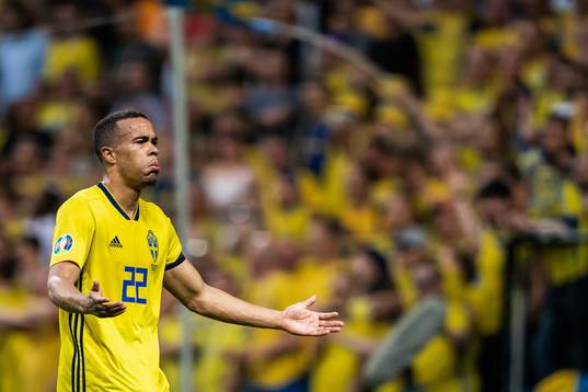 Robin Quaison of Sweden reacts