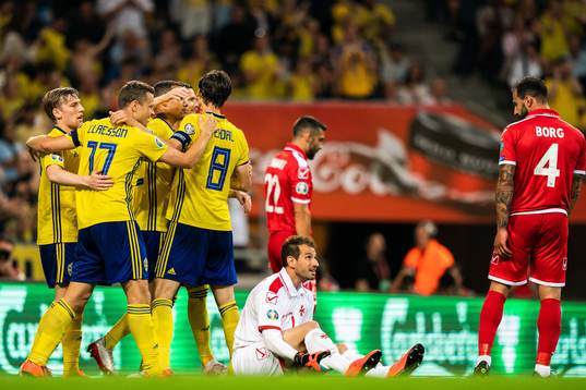 Viktor Claesson of Sweden celebrate with teammates